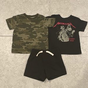 2T Metallica Shirt and 2T Camo Shirt with 12-18m black bottoms